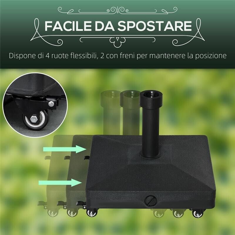 BASE PER OMBRELLONE CON RUOTE PER PALI DA Ø28-38MM 45X45X39 CM NERO