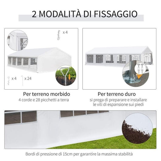 GAZEBO DA GIARDINO CON PARETI RIMOVIBILI E FINESTRE 10 X 6 M