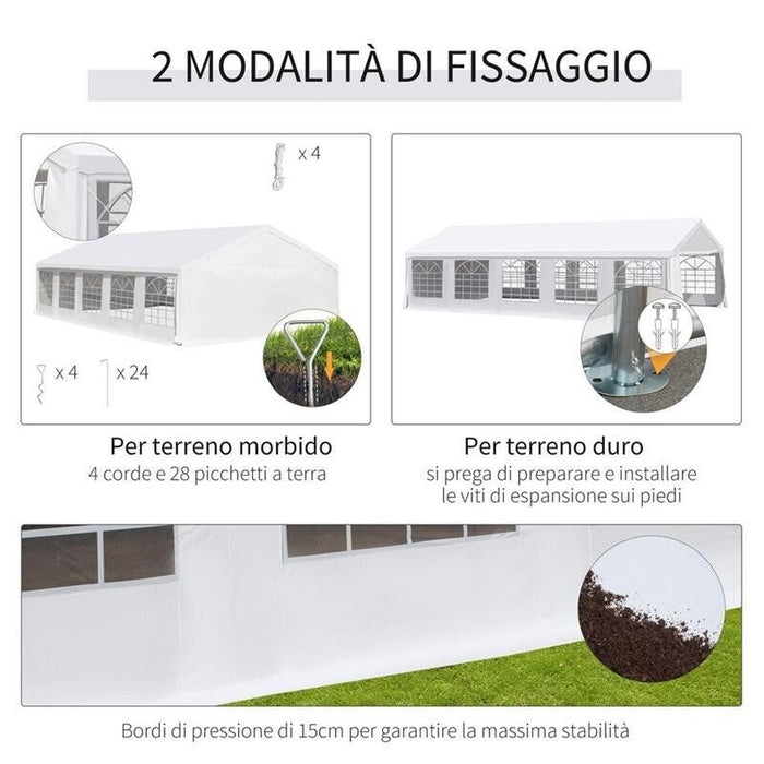 GAZEBO DA GIARDINO CON PARETI RIMOVIBILI E FINESTRE 10 X 6 M