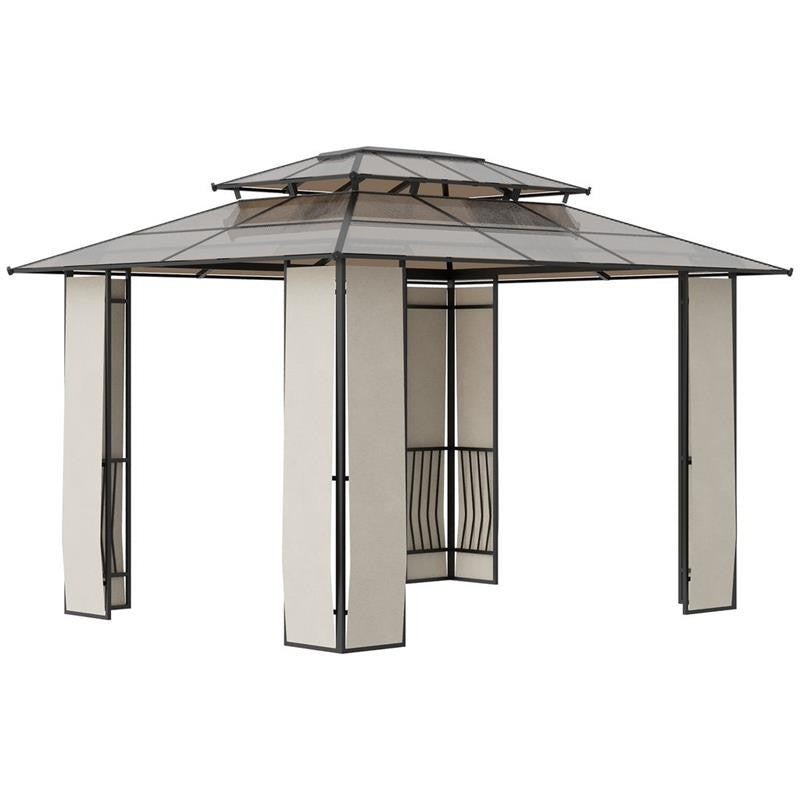 GAZEBO CON TETTO IN POLICARBONATO A 2 LIVELLI 3.65 X 3 M MARRONE