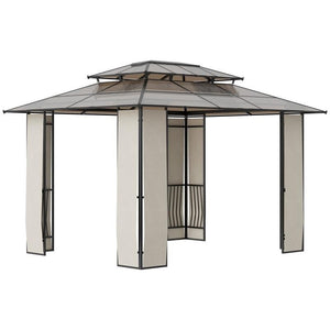 GAZEBO CON TETTO IN POLICARBONATO A 2 LIVELLI 3.65 X 3 M MARRONE