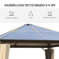 GAZEBO DA GIARDINO CON TETTO IN POLICARBONATO 2.94 X 2.94 M CAFFÈ E KHAKI