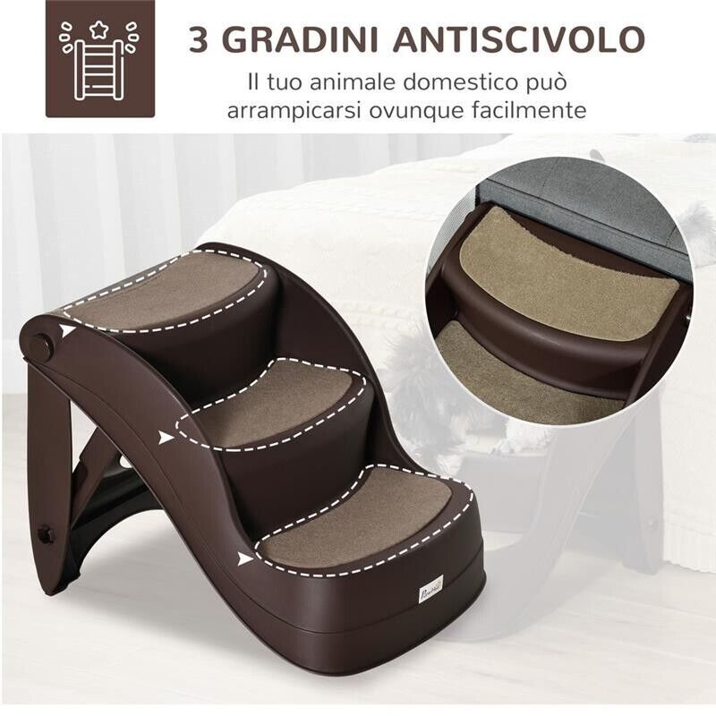 SCALETTA PER CANI PIEGHEVOLE CON 3 GRADINI ANTISCIVOLO IN PP 49×38×38CM