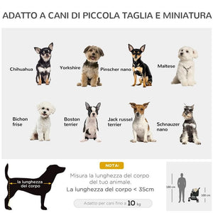 PASSEGGINO PER CANI PICCOLI PIEGHEVOLE A 3 RUOTE CON COPERTURA ANTIPIOGGIA E CESTINO, CACHI