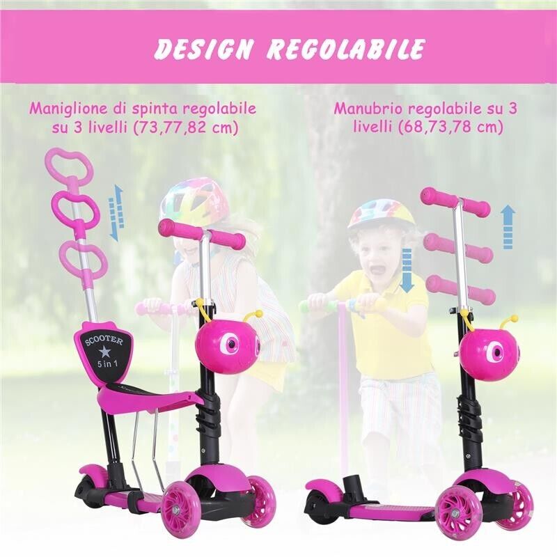 MONOPATTINO 3 RUOTE PER BAMBINI SEDILE E MANIGLIONE ALTEZZA REGOLABILE