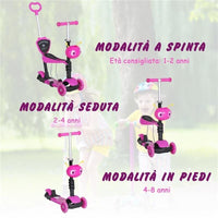 MONOPATTINO 3 RUOTE PER BAMBINI SEDILE E MANIGLIONE ALTEZZA REGOLABILE