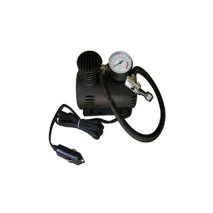 MINICOMPRESSORE 12V URANIO CON MANOMETRO PRESA ACCENDISIGARI POTENZA 250 PSI (18BAR) CON ADATTATORI PER GONFIABILI E AGO