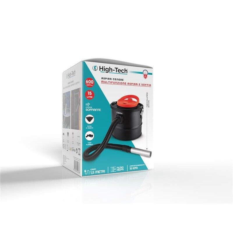 HIGH-TECH ASPIRA CENERE 600W - 15LT FUNZIONE SOFFIAGGIO 220-240V CAVO 1,5 LT COLORE NERO E ROSSO CON ACCESSORI