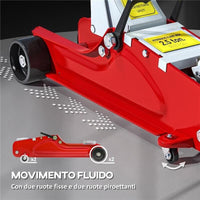 CRIC IDRAULICO BASSO CON SOLLEVAMENTO 8-38CM, ACCIAIO RINFORZATO CON CAPACITÓ 2.5 TONNELLATE, ROSSO