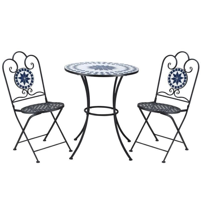 SET DA GIARDINO CON 2 SEDIE PIEGHEVOLI E 1 TAVOLINO A MOSAICO NERO