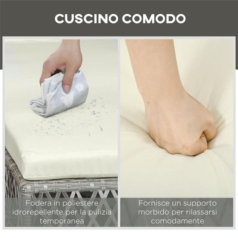 SET IN RATTAN CON SDRAIO DA GIARDINO REGOLABILE E TAVOLINO A 2 LIVELLI