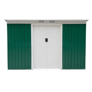 CASETTA PORTA ATTREZZI DA GIARDINO VERDE IN LAMIERA DI FERRO 277 X 130 X 173 CM