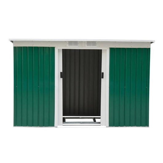 CASETTA PORTA ATTREZZI DA GIARDINO VERDE IN LAMIERA DI FERRO 277 X 130 X 173 CM