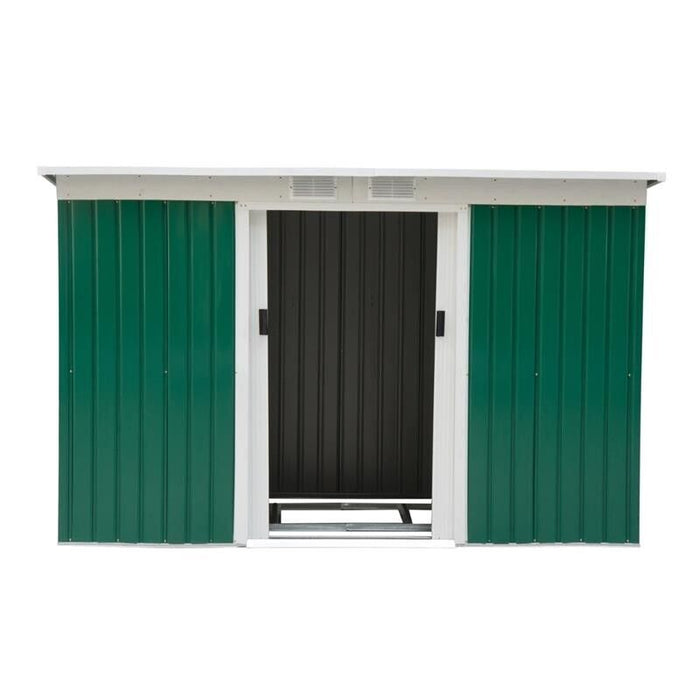 CASETTA PORTA ATTREZZI DA GIARDINO VERDE IN LAMIERA DI FERRO 277 X 130 X 173 CM