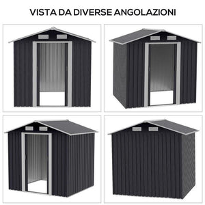 CAPANNO DA GIARDINO IN ACCIAIO ZINCATO A DOPPIA PORTA 195,5X153X188 CM