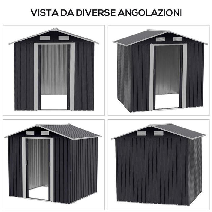 CAPANNO DA GIARDINO IN ACCIAIO ZINCATO A DOPPIA PORTA 195,5X153X188 CM