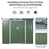 CASETTA DA GIARDINO IN ACCIAIO CON DOPPIA PORTA 213X130X173 CM VERDE