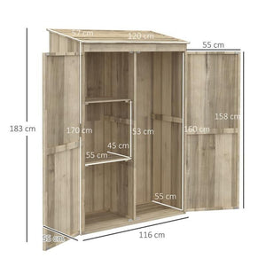 CASETTA DA GIARDINO IN LEGNO DI ABETE CON 2 PORTE E RIPIANI 120 X 57 X 183 CM