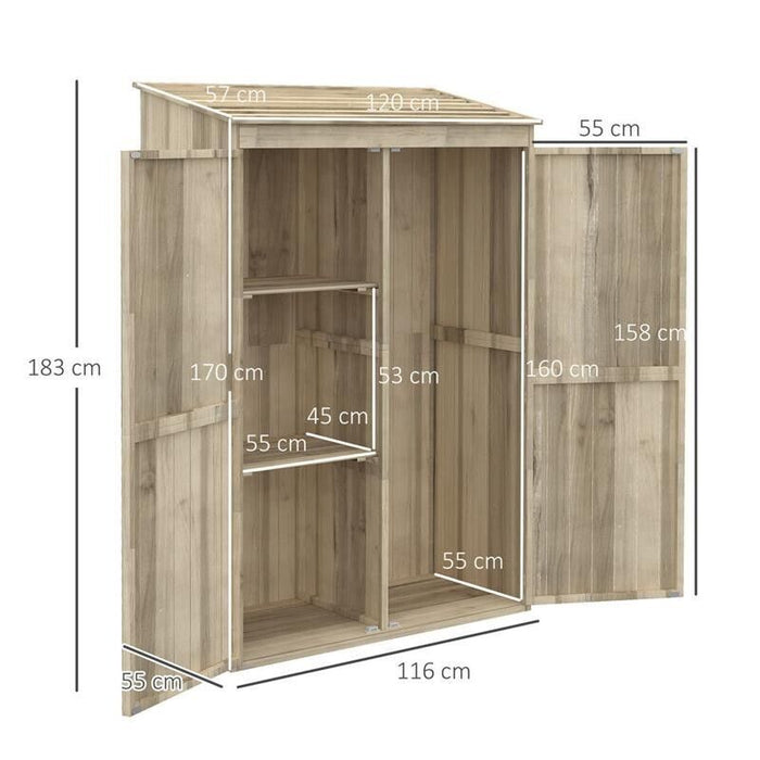 CASETTA DA GIARDINO IN LEGNO DI ABETE CON 2 PORTE E RIPIANI 120 X 57 X 183 CM