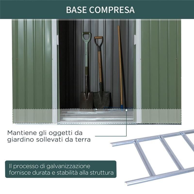 CASETTA DA GIARDINO IN ACCIAIO CON DOPPIA PORTA 213X130X173 CM VERDE