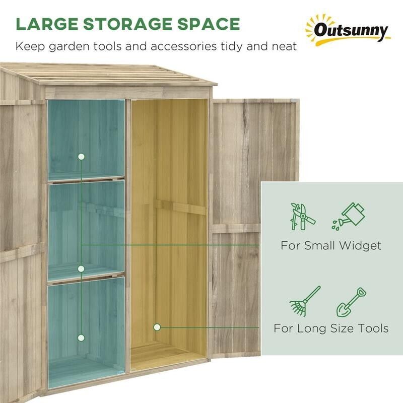 CASETTA DA GIARDINO IN LEGNO DI ABETE CON 2 PORTE E RIPIANI 120 X 57 X 183 CM
