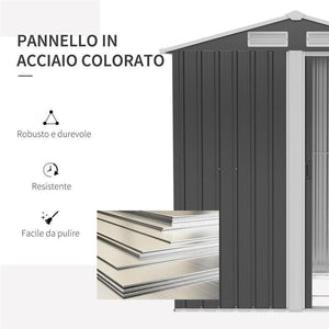 CASETTA DA GIARDINO IN ACCIAIO CON TETTO INCLINATO 152X132X188 CM GRIGIO