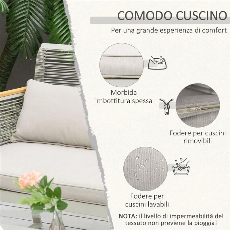 SET DA GIARDINO IN RATTAN CON 2 POLTRONE DIVANETTO E TAVOLINO DA CAFFÈ GRIGIO