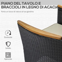 SET TAVOLO E SEDIE DA GIARDINO IN RATTAN E LEGNO MARRONE E NERO