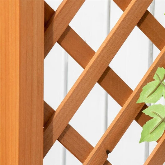 FIORIERA DA ESTERNO A FONDO CAVO IN ABETE MARRONE CON ARCO DECORATIVO E GRATE PER RAMPICANTI, 83X36X152 CM