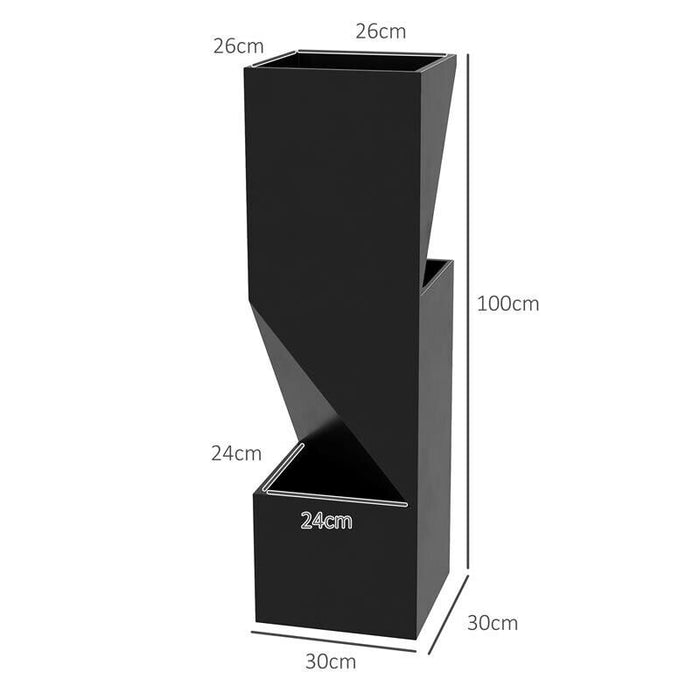 FIORIERA DA ESTERNO CON 3 AREE DI COLTIVAZIONE E FORI DI DRENAGGIO, IN METALLO NERO, 30X30X100 CM