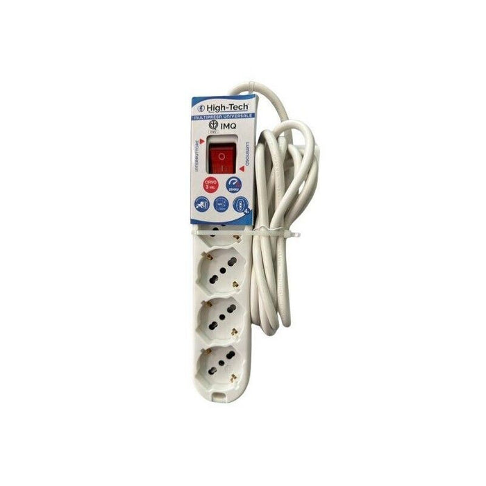 HIGH-TECH MULTIPRESA UNIVERSALE BIANCA CON INTERRUTTORE P40 A 4 VIE 16A 250V~MAX.3500W - CAVO 3G1.0 MM2X3M