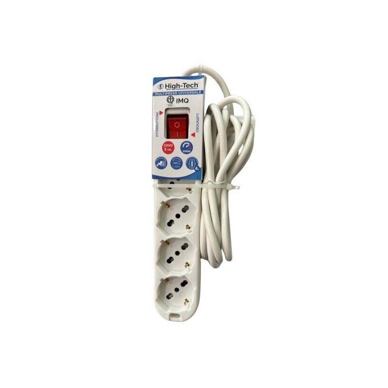 HIGH-TECH MULTIPRESA UNIVERSALE BIANCA CON INTERRUTTORE P40 A 4 VIE 16A 250V~MAX.3500W - CAVO 3G1.0 MM2X3M