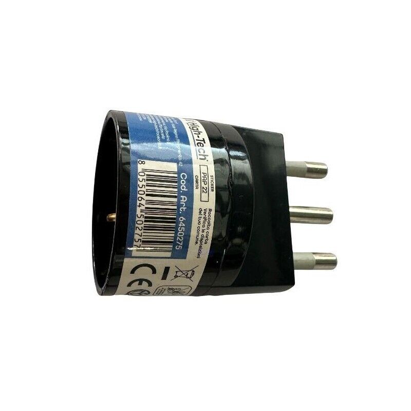 HIGH-TECH ADATTATORE SCHUKO SPINA 16A 2P+T, PRESA P30 2P+T NERO MATERIALE ELETTRICO