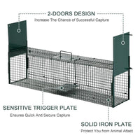 GABBIA TRAPPOLA PER ANIMALI VIVI CON DOPPIA PORTA 100X25X28CM VERDE SCURO