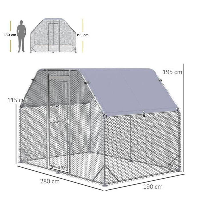 RECINTO PER GALLINE E TELO DI COPERTURA PER 4-6 POLLI IN ACCIAIO 280X190X195CM