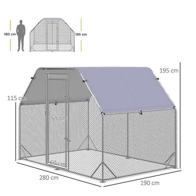 RECINTO PER GALLINE E TELO DI COPERTURA PER 4-6 POLLI IN ACCIAIO 280X190X195CM
