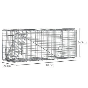 GABBIA TRAPPOLA PER ANIMALI VIVI PIEGHEVOLE IN ACCIAIO, 81X26X34.5CM, ARGENTO