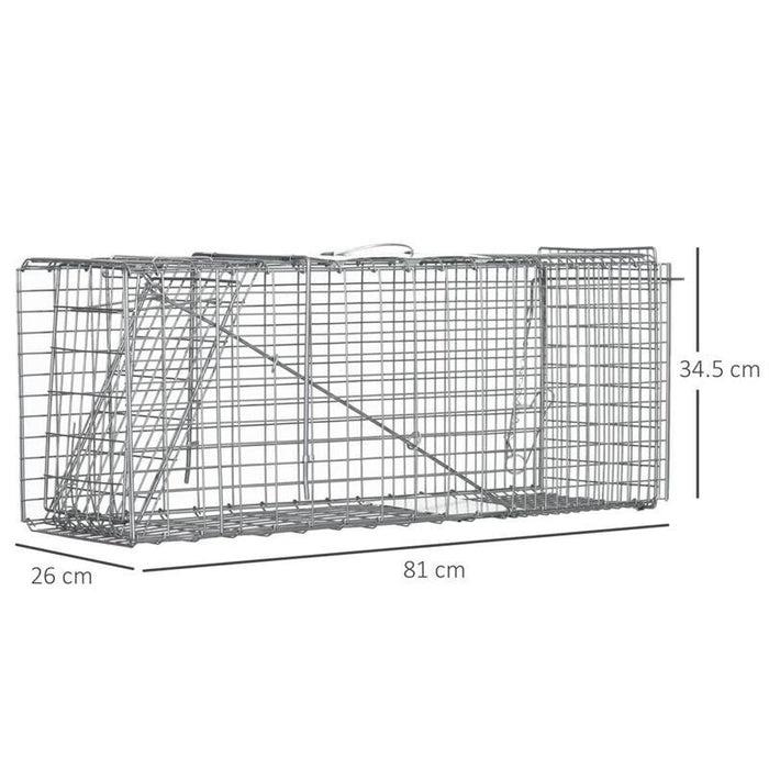 GABBIA TRAPPOLA PER ANIMALI VIVI PIEGHEVOLE IN ACCIAIO, 81X26X34.5CM, ARGENTO