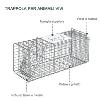 GABBIA TRAPPOLA PER ANIMALI VIVI PIEGHEVOLE IN ACCIAIO, 66X24X30.5 CM, ARGENTO