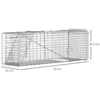 GABBIA TRAPPOLA PER ANIMALI VIVI PIEGHEVOLE IN ACCIAIO, 93X31X34.5CM, ARGENTO