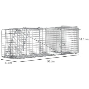 GABBIA TRAPPOLA PER ANIMALI VIVI PIEGHEVOLE IN ACCIAIO, 93X31X34.5CM, ARGENTO