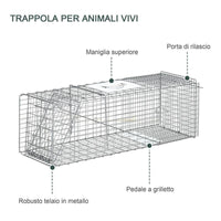 GABBIA TRAPPOLA PER ANIMALI VIVI PIEGHEVOLE IN ACCIAIO, 93X31X34.5CM, ARGENTO