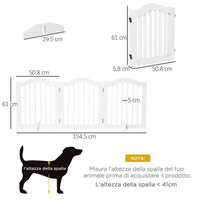 CANCELLINO PER CANI PIEGHEVOLE A 3 SEZIONI IN LEGNO, 154.5X29.5X61CM, BIANCO