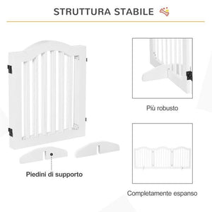 CANCELLINO PER CANI PIEGHEVOLE A 3 SEZIONI IN LEGNO, 154.5X29.5X61CM, BIANCO