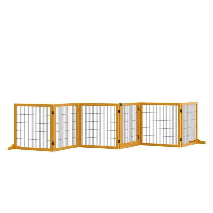 CANCELLETTO PER CANI DI PICCOLA/MEDIA TAGLIA IN LEGNO E ACCIAIO CON 6 PANNELLI PIEGHEVOLI, 432X36X70CM