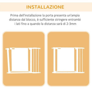 CANCELLINO PER CANI ESTENSIBILE A PRESSIONE CON CHIUSURA AUTOMATICA PER SPAZI DA 75-103CM, BIANCO