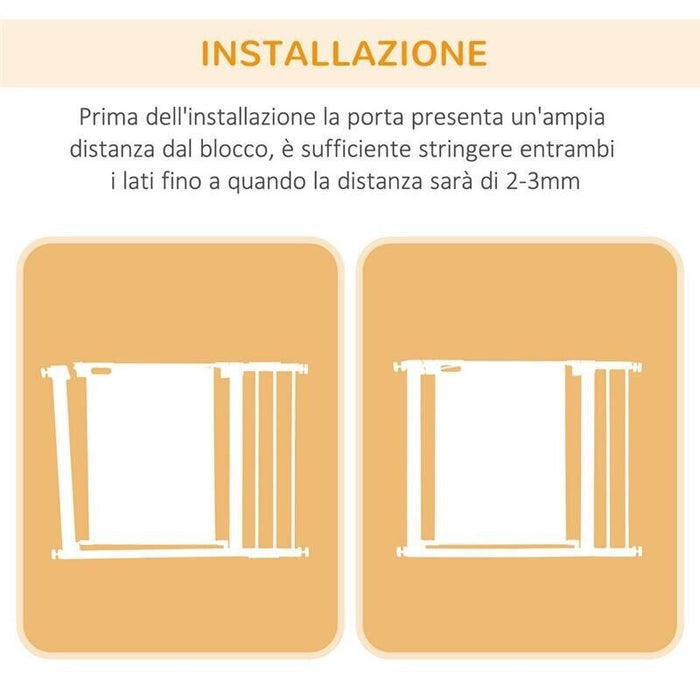 CANCELLINO PER CANI ESTENSIBILE A PRESSIONE CON CHIUSURA AUTOMATICA PER SPAZI DA 75-103CM, BIANCO