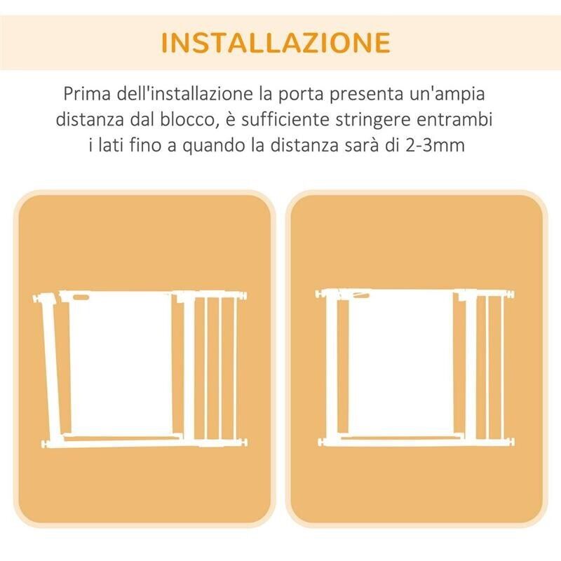 CANCELLINO PER CANI ESTENSIBILE A PRESSIONE CON CHIUSURA AUTOMATICA PER SPAZI DA 75-103CM, BIANCO