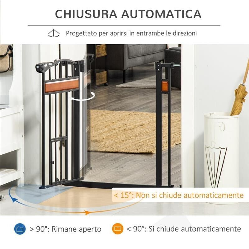 CANCELLINO PER CANI CON FISSAGGIO A PRESSIONE, ESTENSIBILE DA 74-80CM CON CHIUSURA AUTOMATICA, NERO