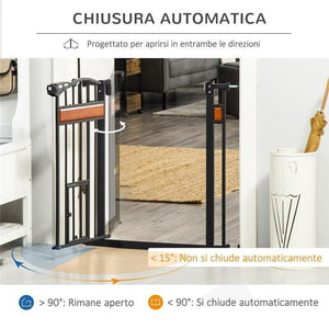 CANCELLINO PER CANI CON FISSAGGIO A PRESSIONE, ESTENSIBILE DA 74-80CM CON CHIUSURA AUTOMATICA, NERO